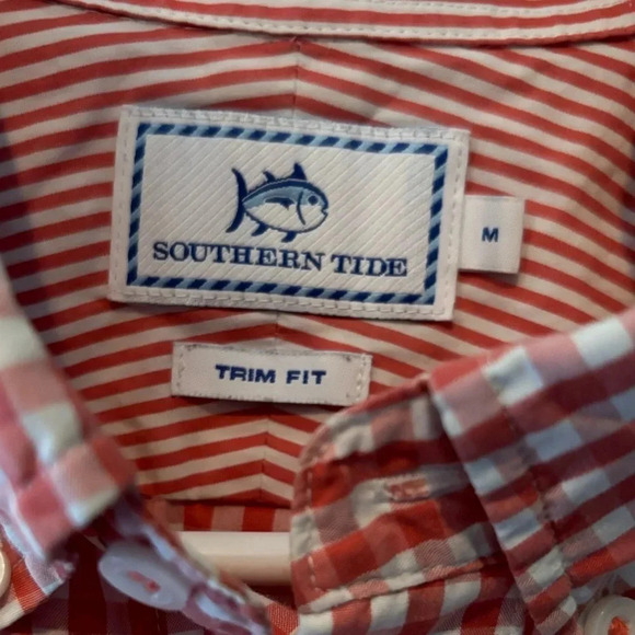 SOUTHERN TIDE EUC MENS ORANGE WHITE TOP SHIRT WINTER FALL EVENT SZ M TRIM FIT - Picture 2 of 5